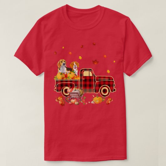 Beagle Riding Truck Pumpkin Autumn Leaves Fall  Tシャツ (デザイン正面)