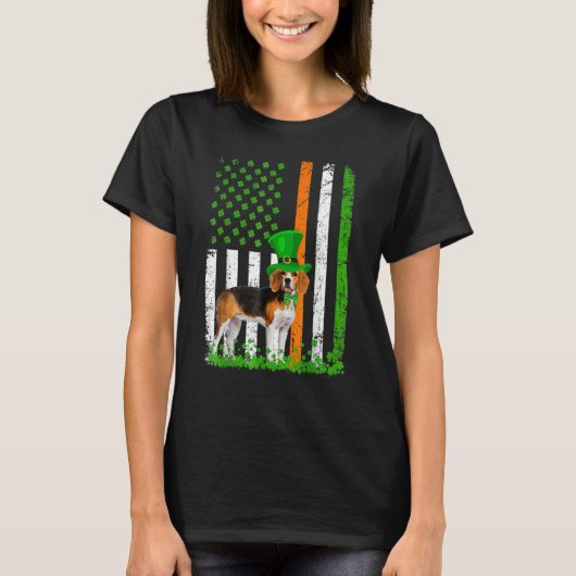 Beagle Saint Patrick's Day Dogs Lover American Fla Tシャツ (正面)