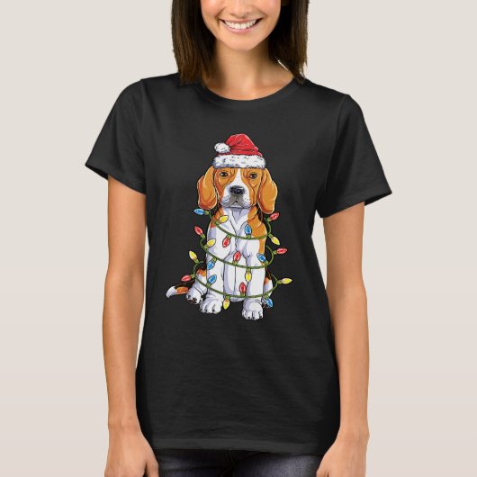 Beagle Santa Christmas Tree Lights Xmas  Boys Kids Tシャツ (正面)