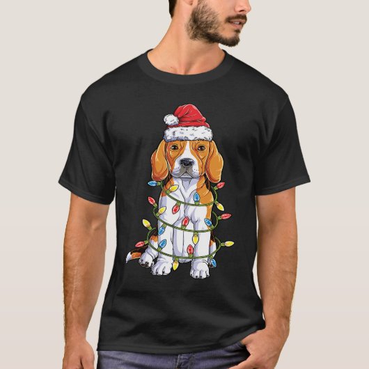 Beagle Santa Christmas Tree Lights Xmas  Boys Kids Tシャツ (正面)