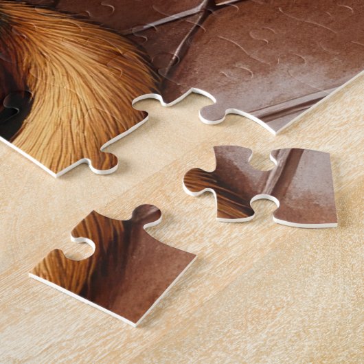 Beagle Sitting by Fireplace with Christmas Lights ジグソーパズル (側面)