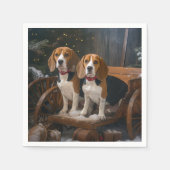 Beagle Snowy Sleigh Christmas Decor  スタンダードカクテルナプキン (正面)