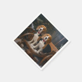 Beagle Snowy Sleigh Christmas Decor  スタンダードカクテルナプキン (角)