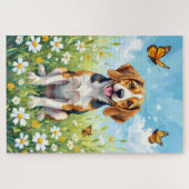 Beagle Spring Meadow Floral Dog ジグソーパズル (横)