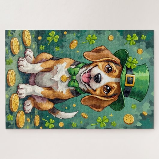 Beagle St Patrick’s Day Happy Lucky Dog ジグソーパズル (横)