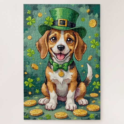 Beagle St Patrick’s Day Happy Lucky Dog ジグソーパズル (縦)