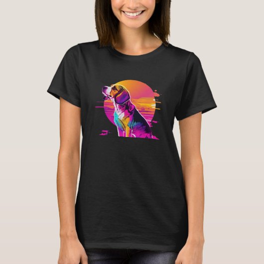 Beagle Synthwave 80s Retrowave Aesthetic Tシャツ (正面)