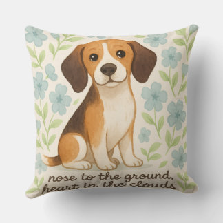 Beagle Throw Pillow Gift for Dog Lovers Floral Pet クッション