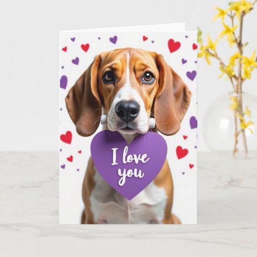 Beagle Valentine I Love You Card カード (黄色い花)