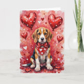 Beagle Valentine’s Day Dog with Hearts Red カード (正面)
