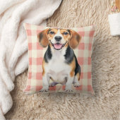 Beagle Watercolor Gingham Pattern Art クッション (ブランケット)