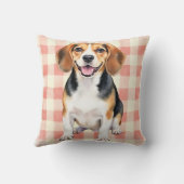 Beagle Watercolor Gingham Pattern Art クッション (裏面)