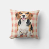 Beagle Watercolor Gingham Pattern Art クッション (正面)