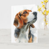 Beagle watercolor portrait カード (黄色い花)