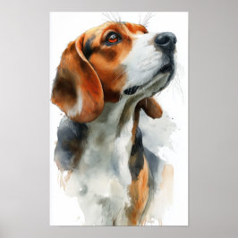 Beagle watercolor portrait ポスター