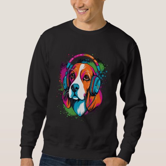 Beagle wearing headphones colorful illustration スウェットシャツ (正面)