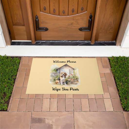 Beagle Welcome Please Wipe Your Paws ドアマット (室外)