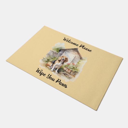 Beagle Welcome Please Wipe Your Paws ドアマット (アングル)