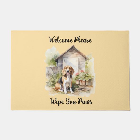 Beagle Welcome Please Wipe Your Paws ドアマット (正面)