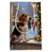 Beagle With Christmas Lights Holiday ミディアムペーパーバッグ (正面)