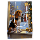 Beagle With Christmas Lights Holiday ミディアムペーパーバッグ (裏面)