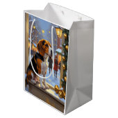 Beagle With Christmas Lights Holiday ミディアムペーパーバッグ (裏面アングル)