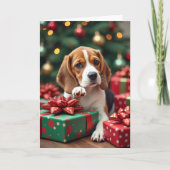 Beagle Wrapping Gifts Christmas Painting カード (正面)