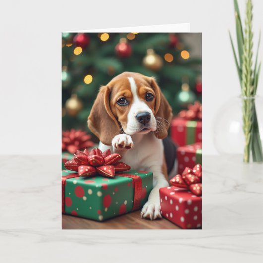 Beagle Wrapping Gifts Christmas Painting カード (正面)