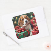 Beagle Wrapping Gifts Christmas Painting スクエアシール (封筒)