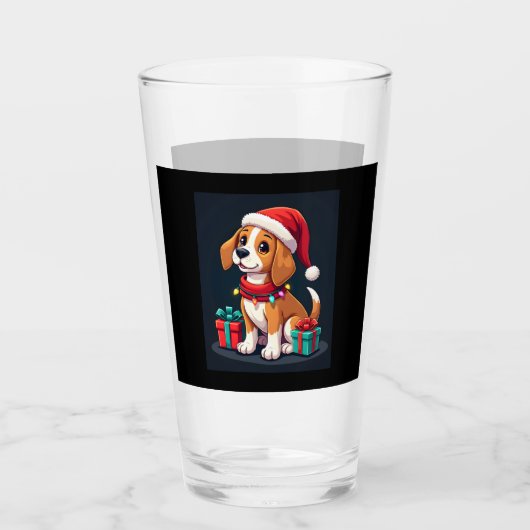 Beagle Xmas Lighting Santa Beagle Dog Christmas Ta タンブラーグラス (正面)
