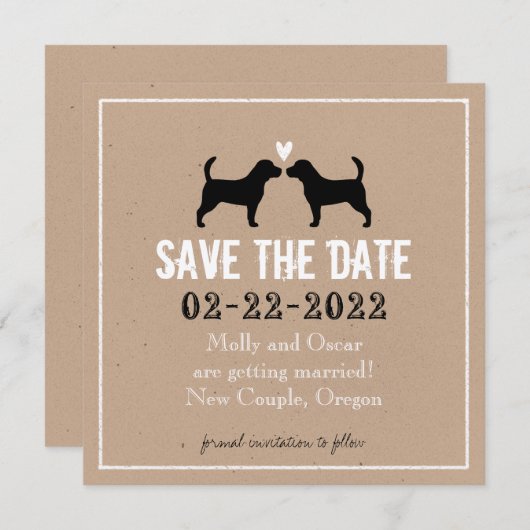 Beagles結婚式の日付を保存 招待状 (正面/裏面)