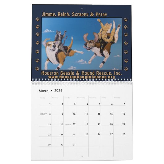 Beagles and Buddies 2026 Calendar カレンダー (3月 2026)