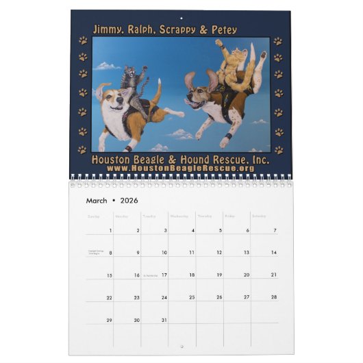 Beagles and Buddies 2026 Calendar カレンダー (3月 2026)