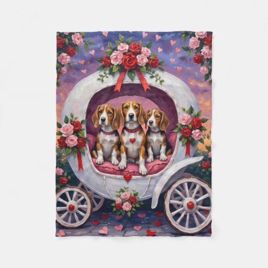 Beagles Dog Valentine's Day  フリースブランケット (正面)