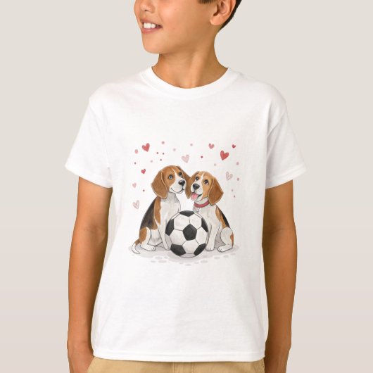 Beagles  with soccer ball for Valentine's Day Tシャツ (正面)