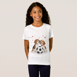 Beagles  with soccer ball for Valentine's Day Tシャツ