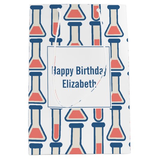 Beaker & Test Tube Scienceをテーマにした誕生日 ミディアムペーパーバッグ (正面)