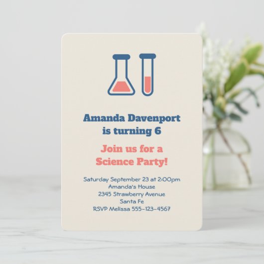 Beaker & Test Tube Scienceをテーマにした誕生日 招待状 (スタンド正面)