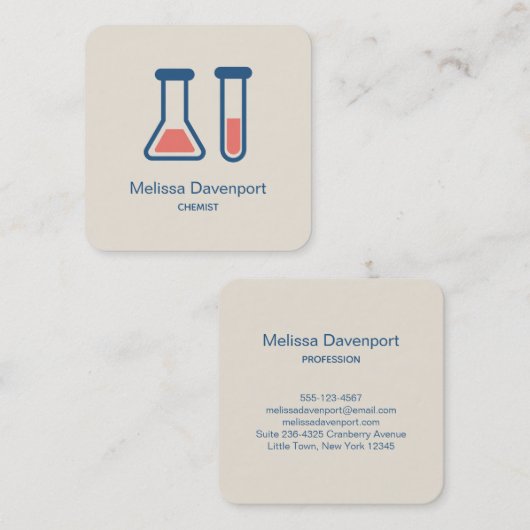 Beaker & Test Tube Scienceテーマ スクエア名刺 (正面/裏面)