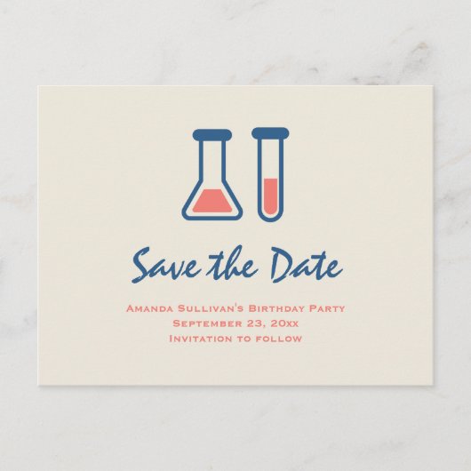 Beaker & Test Tube Science Themed Save the Date インビテーションポストカード (正面)