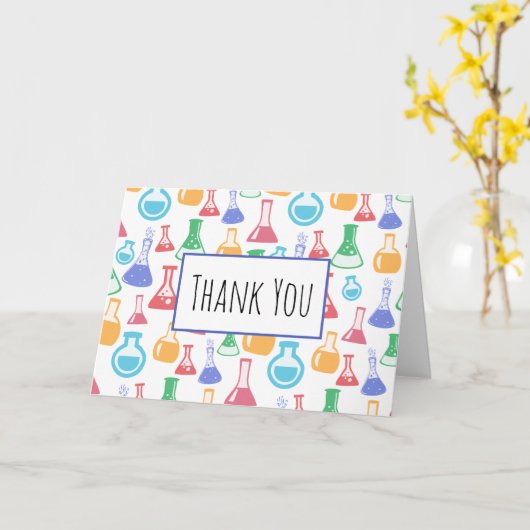 Beakers and Flasksおもしろいサイエンスパターンありがとう カード (黄色い花)
