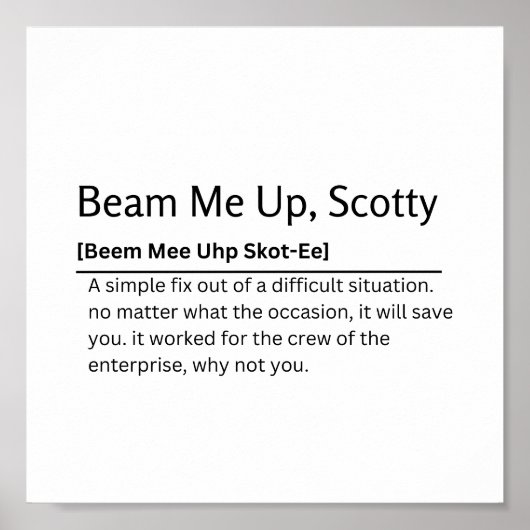 Beam Me Up, Scotty Dictionary Definition おもしろい Quo ポスター (正面)