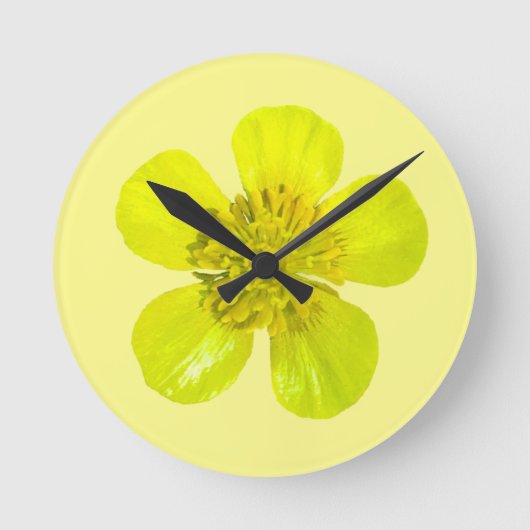 Beaming Buttercup Flower – 透明 ラウンド壁時計 (正面)