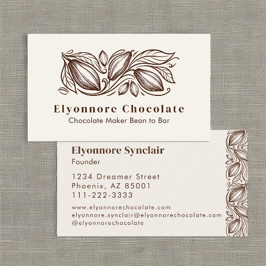 Bean to Bar Chocolate Maker Elegant Cocoa Design 名刺