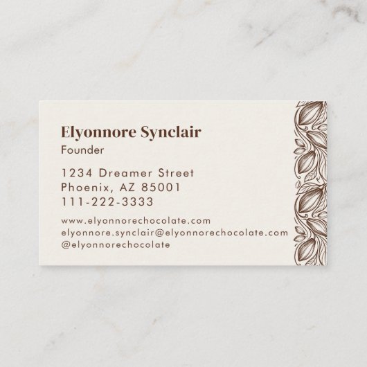 Bean to Bar Chocolate Maker Elegant Cocoa Design 名刺 (裏面)