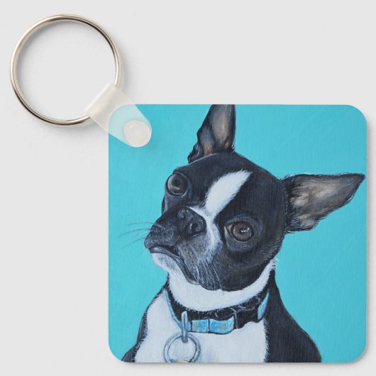 Beans the Boston Terrier Painting Keychain キーホルダー (正面)