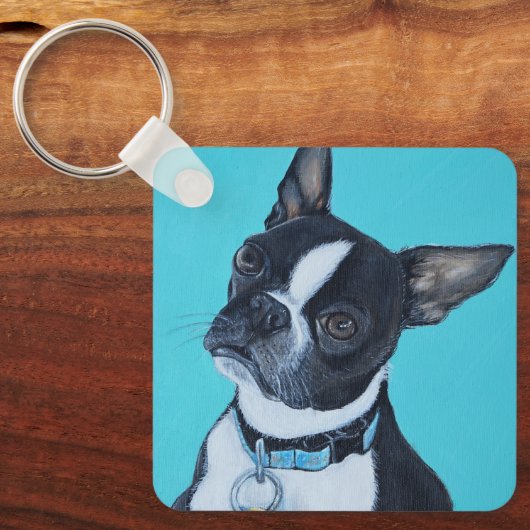 Beans the Boston Terrier Painting Keychain キーホルダー (正面)