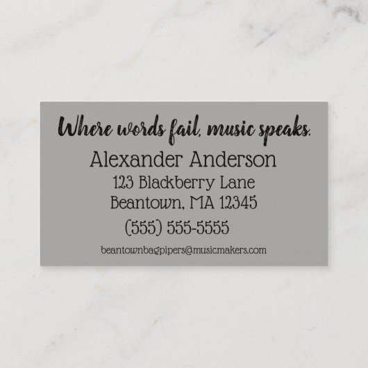 Beantownのバグパイプ 名刺 (裏面)