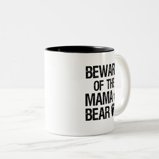 Bearママのおもしろいなコーヒー・マグの用心して下さい ツートーンマグカップ (正面右)