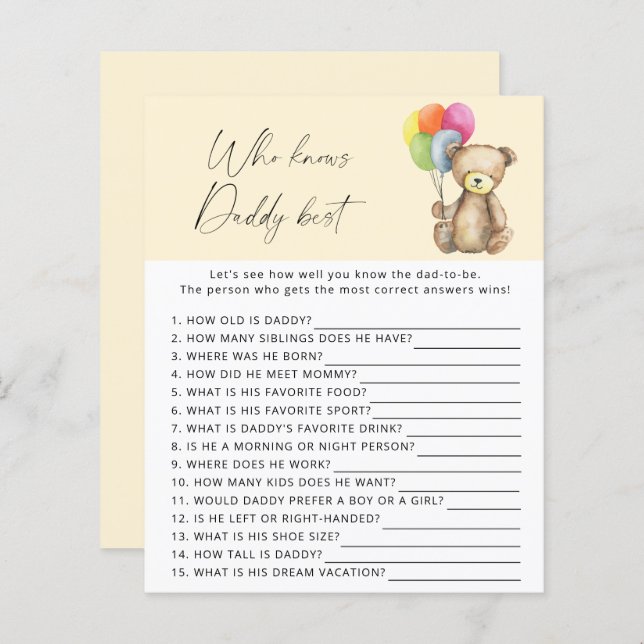 Bear – 誰がパパのゲームを知っ最高のている (正面/裏面)